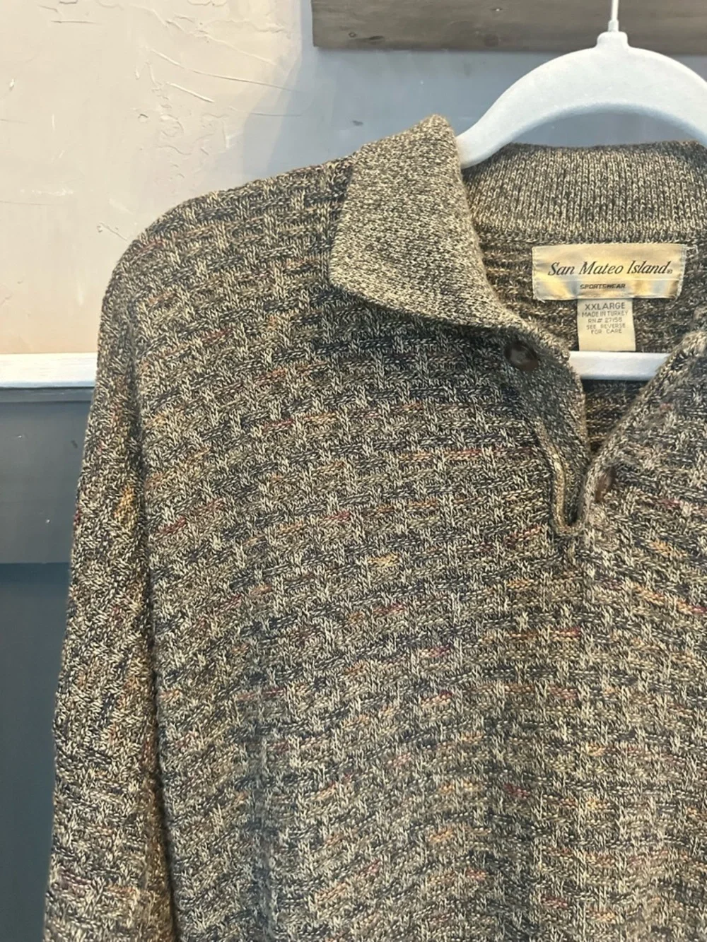 San Mateo Island Vintage‎ Mens XXL Long Sleeve Knit Polo Sweater Textured